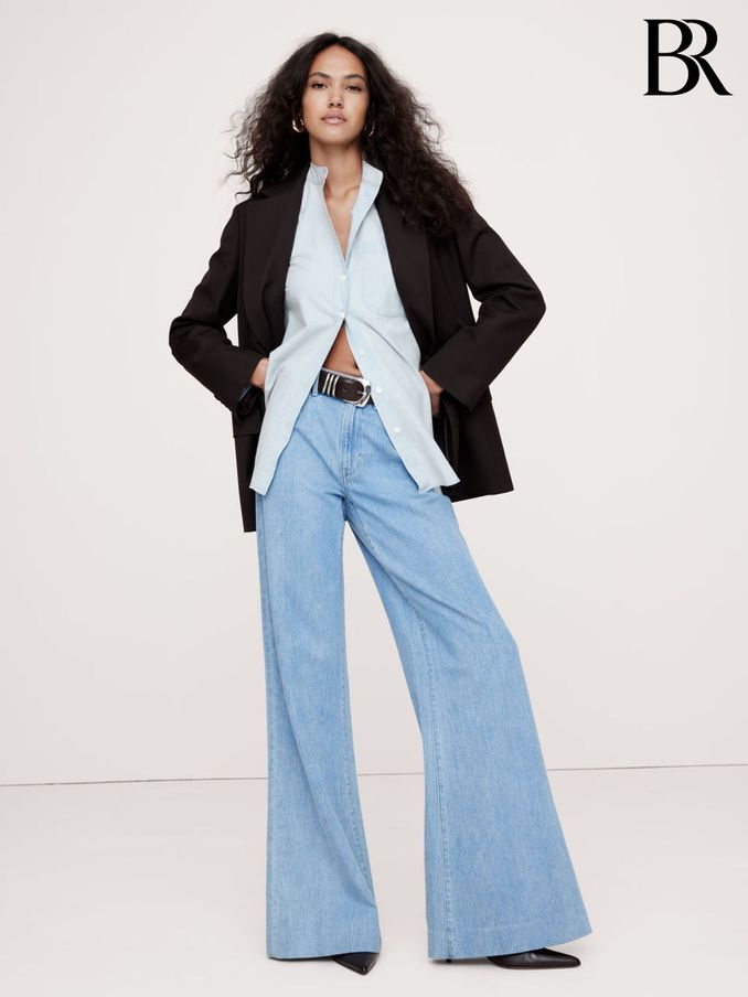 Banana Republic Blue The Oversized Banded Collar Denim Shirt (E87524) | £70