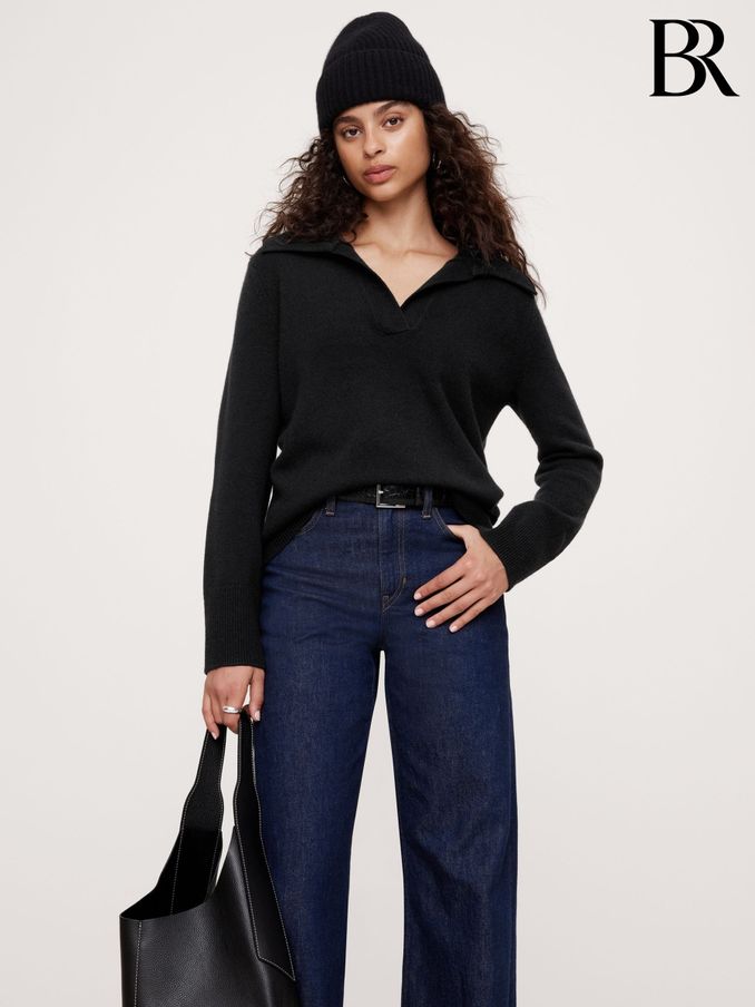 Banana Republic Black Cashmere Jumper Polo (E87557) | £185