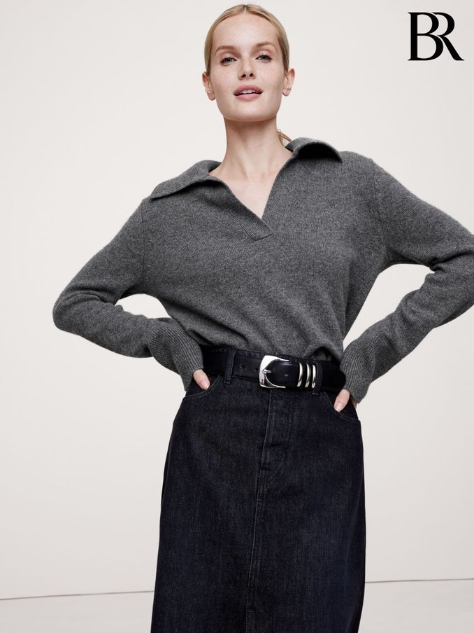 Banana Republic Grey Cashmere Jumper Polo (E87559) | £185