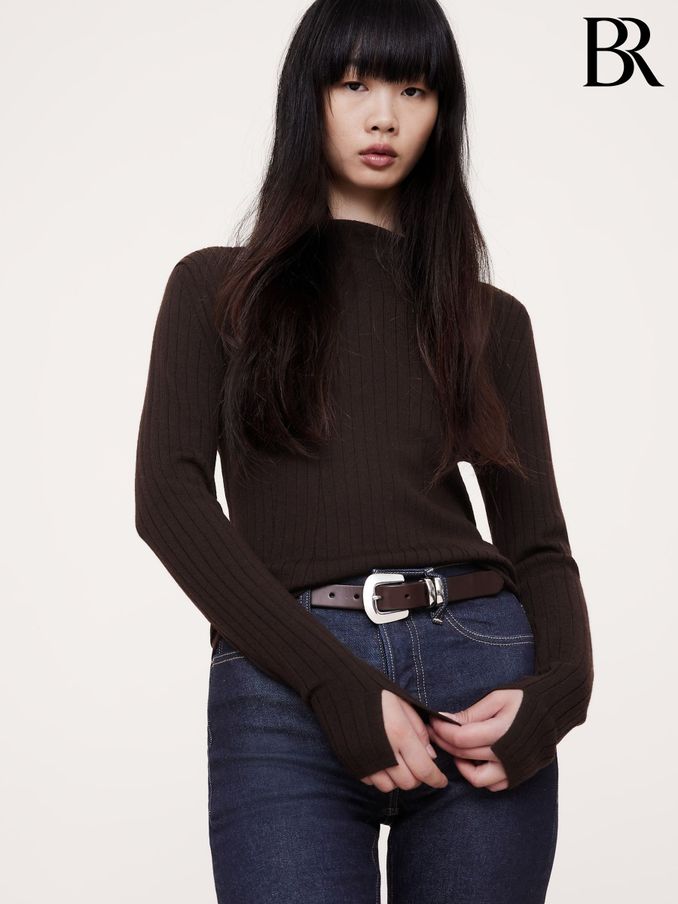 Banana Republic Brown Merino Wool Ribbed Mock Neck Jumper (E87565) | £75