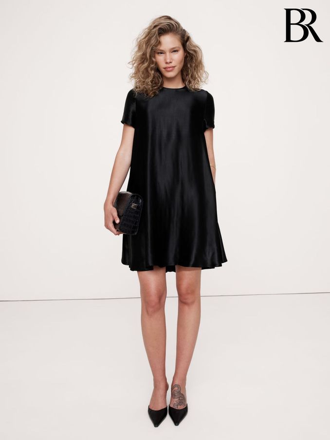 Banana Republic Black Aurelia Satin Trapeze Mini Dress (E87570) | £145