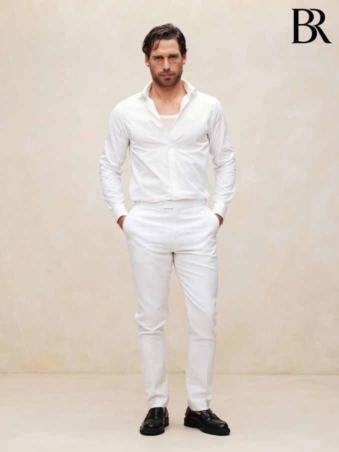 Banana Republic White Slim Poplin Tuxedo Shirt (E87785) | £80