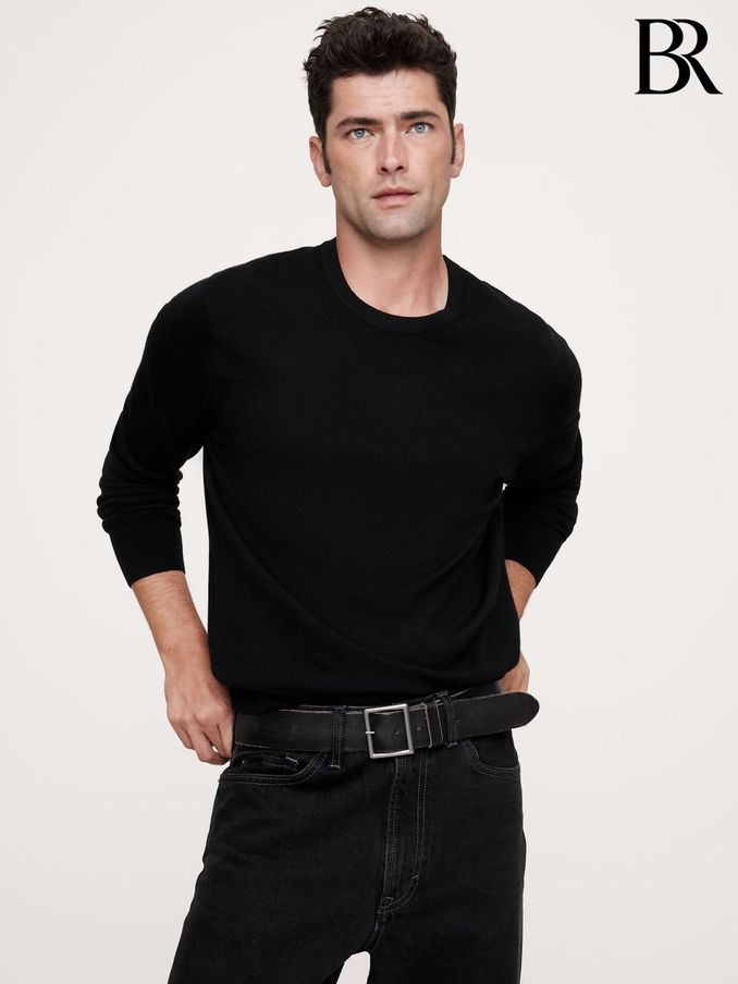 Banana Republic Black Italian Merino Crew-Neck Jumper (E87821) | £70