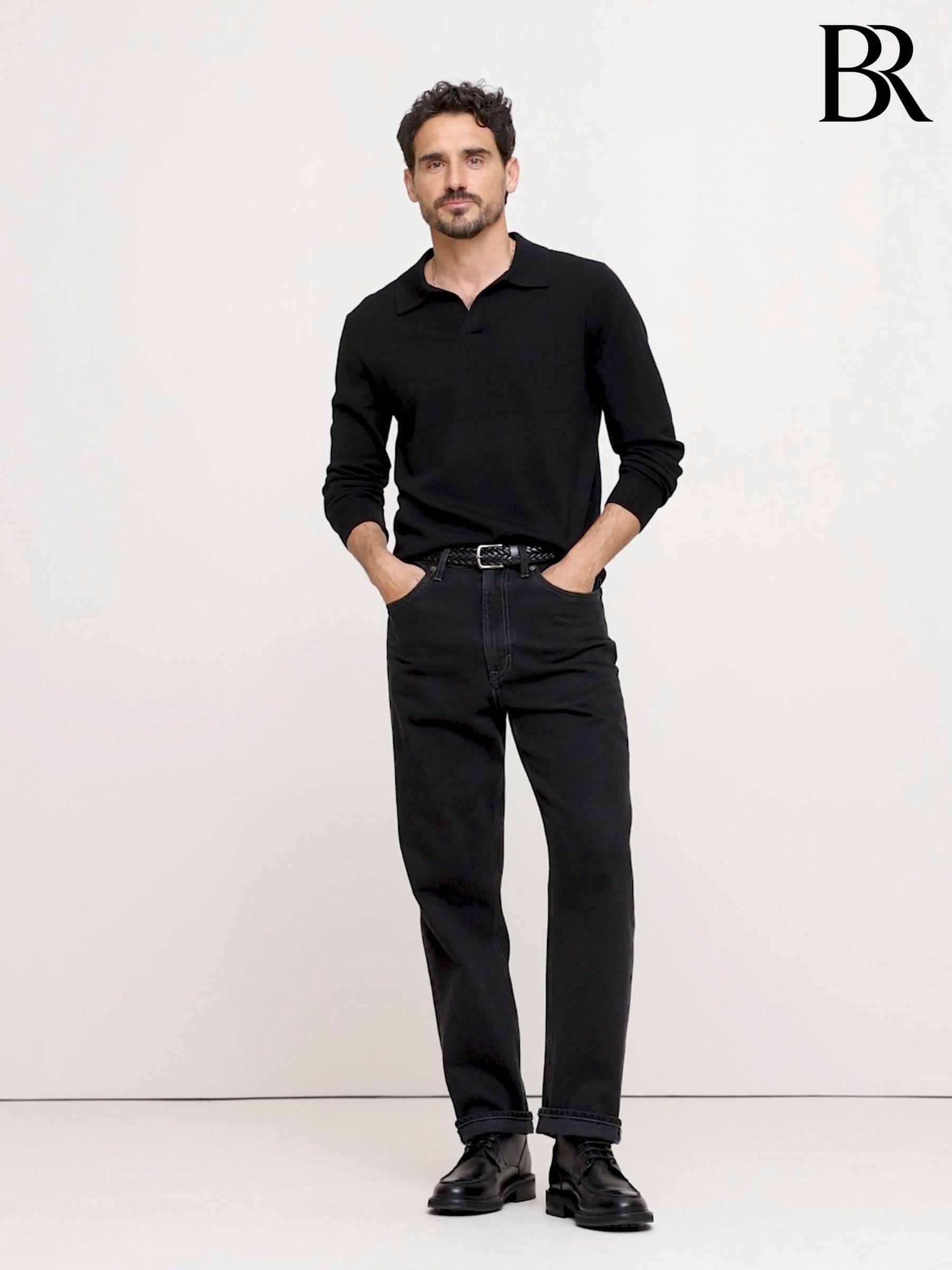Banana Republic Black Merino Wool Italian Jumper Polo (E87832) | £90