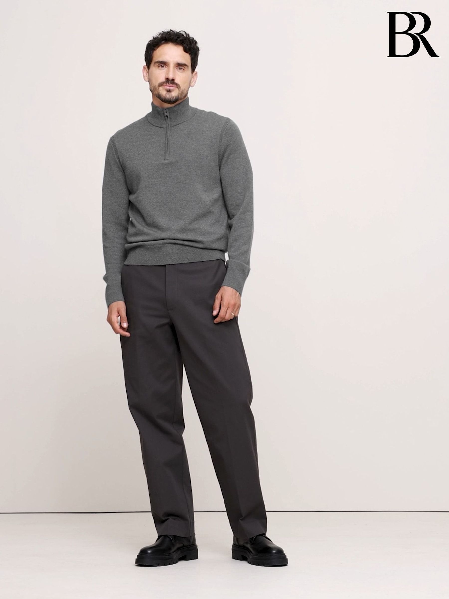 Banana Republic Grey Merino Wool Italian Half-Zip Jumper (E87835) | £95
