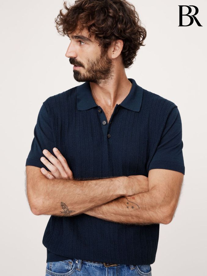 Banana Republic Navy/Blue Herringbone Cotton Sweater Polo Shirt (E87840) | £75