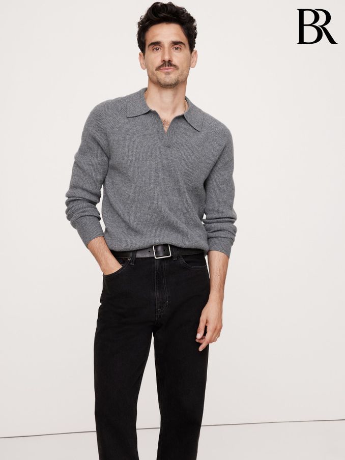 Banana Republic Grey Wool-Cashmere Polo Shirt (E87842) | £165
