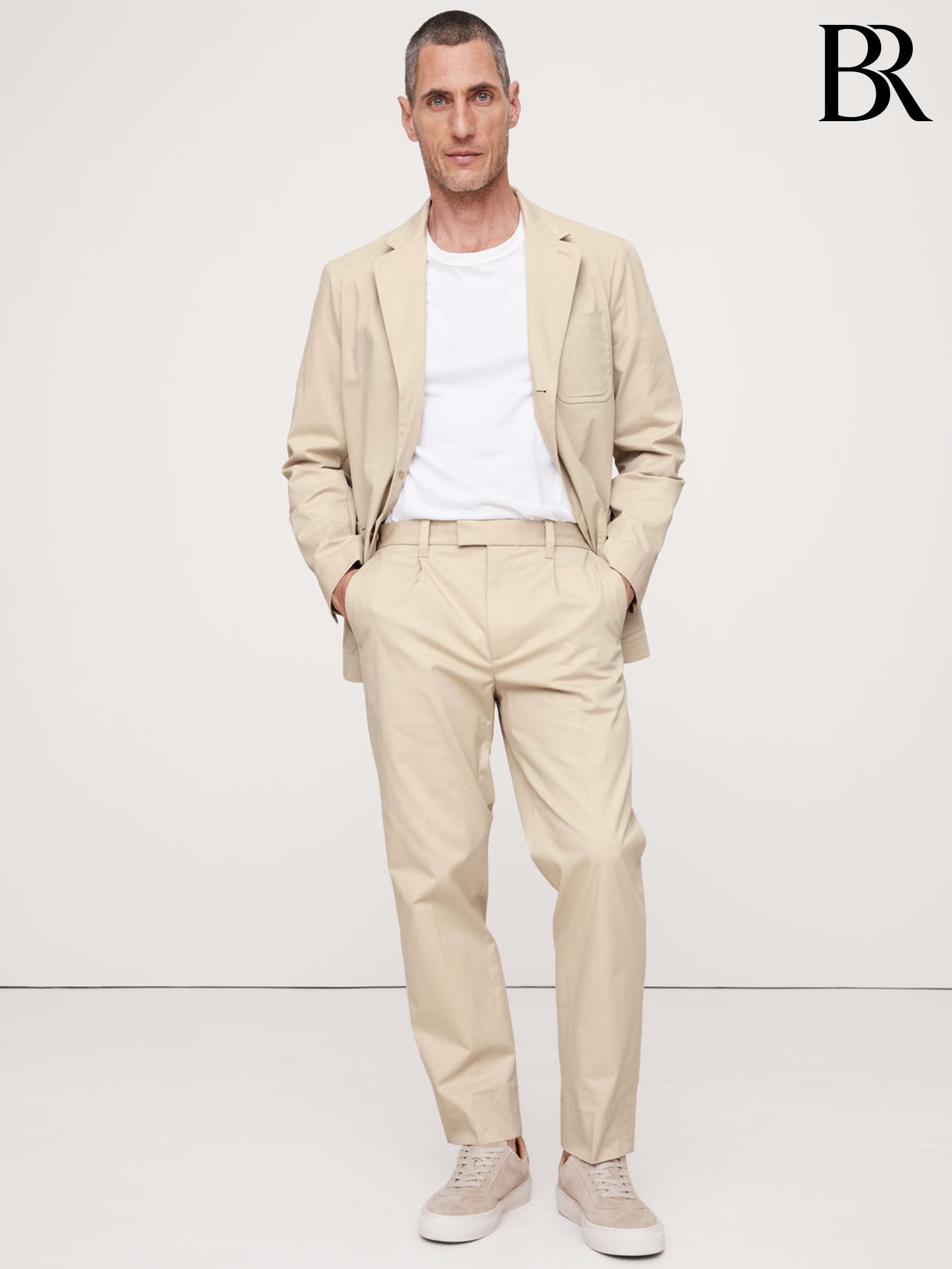 Banana Republic Cream Pleated Cropped Italian Stretch Chinos (E87850) | £105