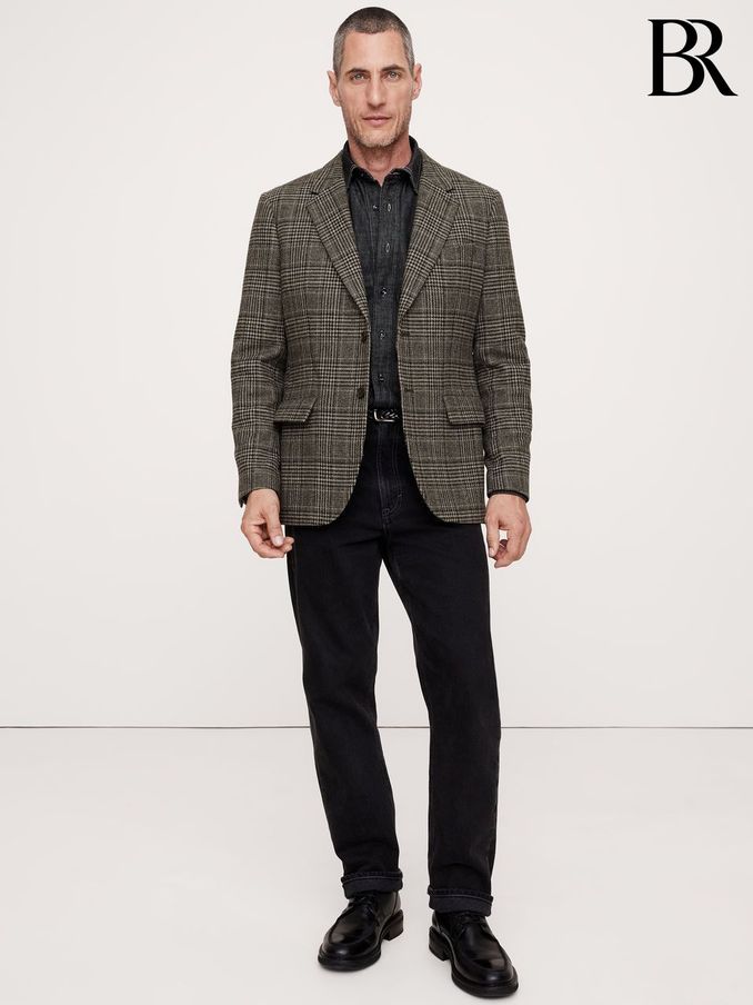 Banana Republic Grey Italian Plaid Sport Coat Jacket (E87851) | £135