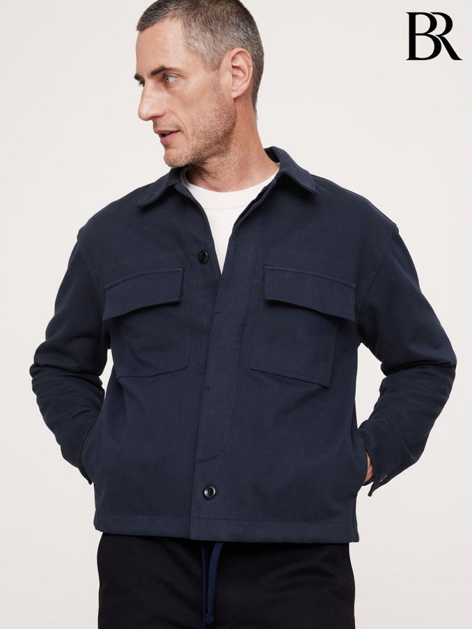 Banana Republic Navy/Blue Herringbone Ponte Coachs Jacket (E87853) | £150