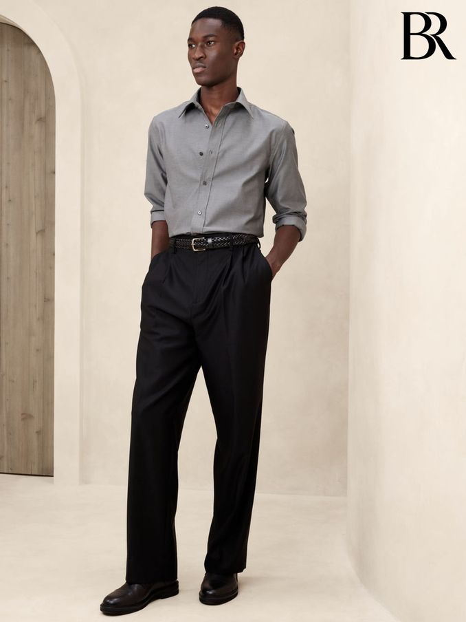 Banana Republic Grey Slim Wrinkle Resistant Dress Shirt (E87861) | £65