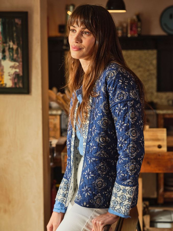 Kaia Indigo Blue 100% Cotton Tile Geo Quilted Jacket (E87898) | £69