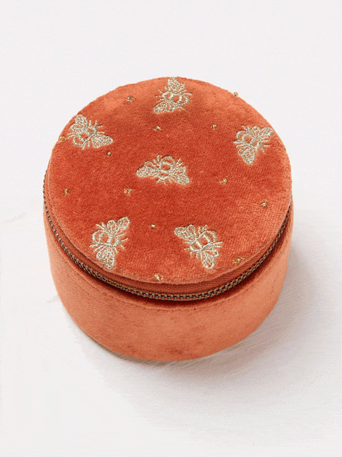 Orange Bee Embroidered Travel 100% Cotton Jewellery Box (E88423) | £19.50