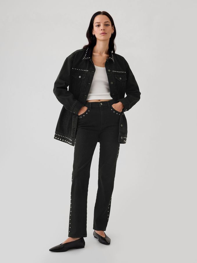 Black High Waisted Studded 90s Straight Jeans (E88763) | £24