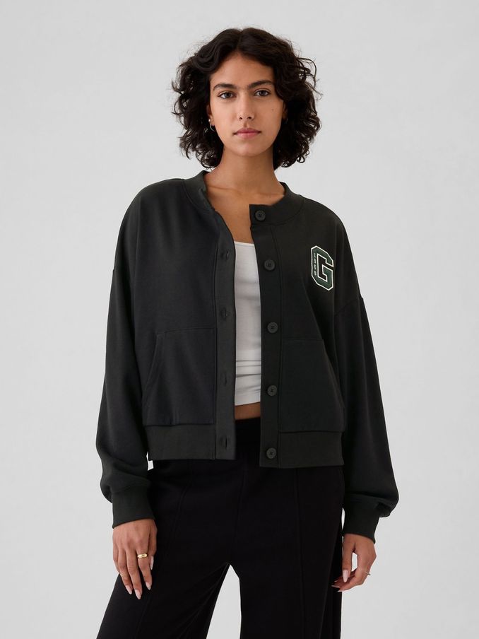 Black Vintage Soft Oversized Varsity Jersey Cardigan (E88784) | £24