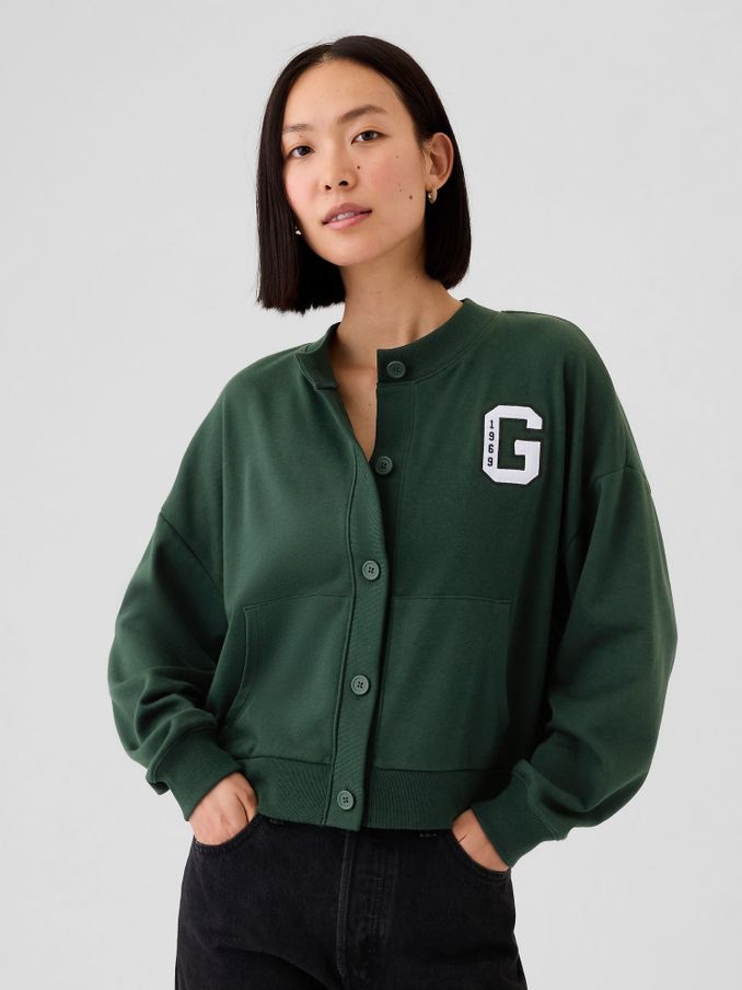 Green Vintage Soft Oversized Varsity Jersey Cardigan (E88785) | £24