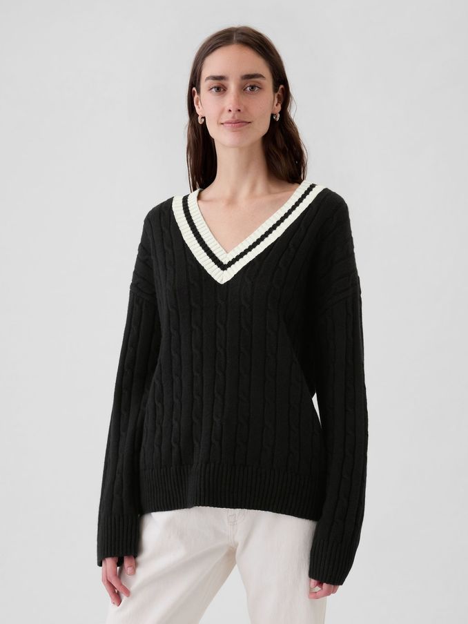 Black Varsity Cable Knit CashSoft Jumper (E88788) | £25