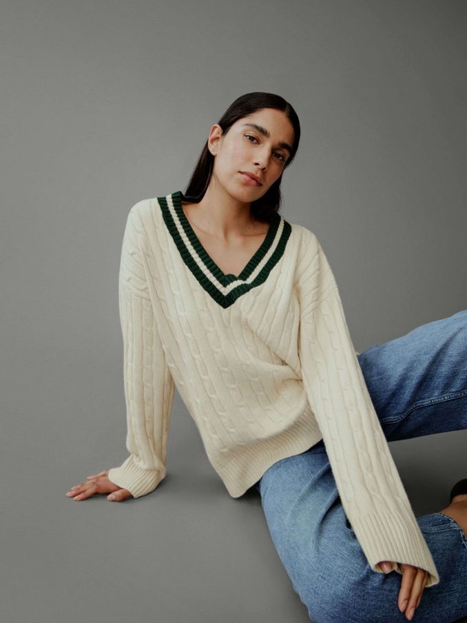 Cream Varsity Cable Knit CashSoft Jumper (E88789) | £30