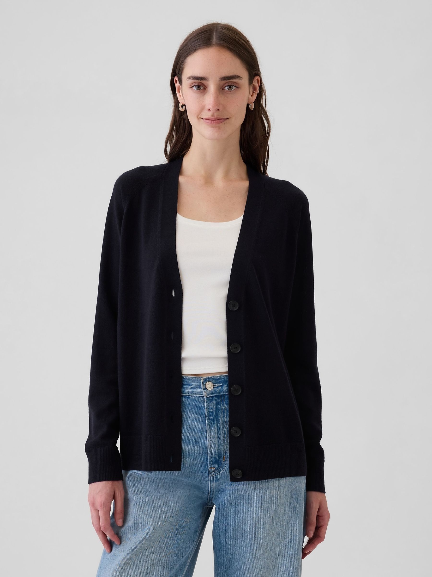 Navy Blue Merino Wool Cardigan (E88794) | £50