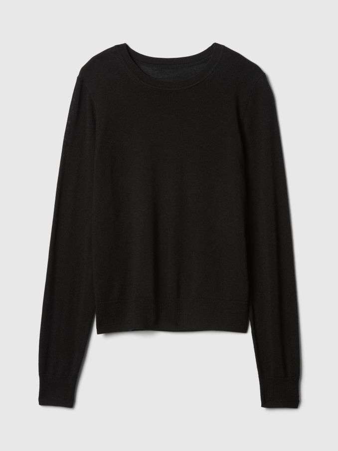 Black Merino Wool Crew Neck Jumper (E88797) | £40
