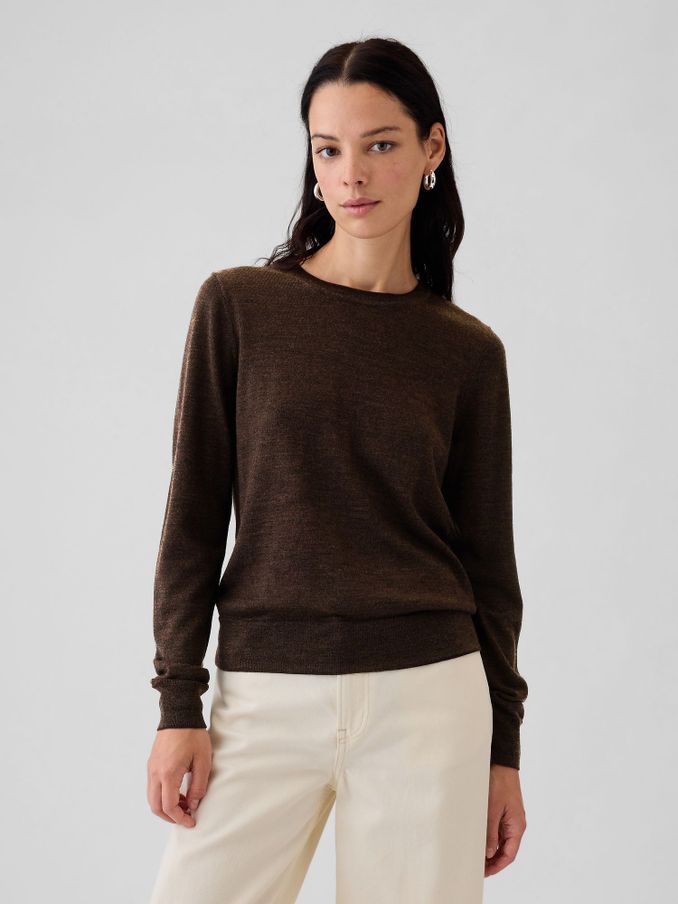 Brown Merino Wool Crew Neck Jumper (E88798) | £40