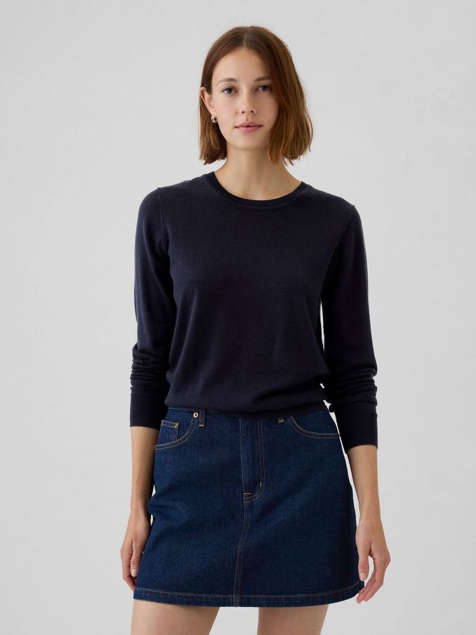 Navy Blue Merino Wool Crew Neck Jumper (E88800) | £40