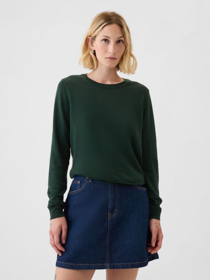 Green Merino Wool Crew Neck Jumper (E88801) | £40