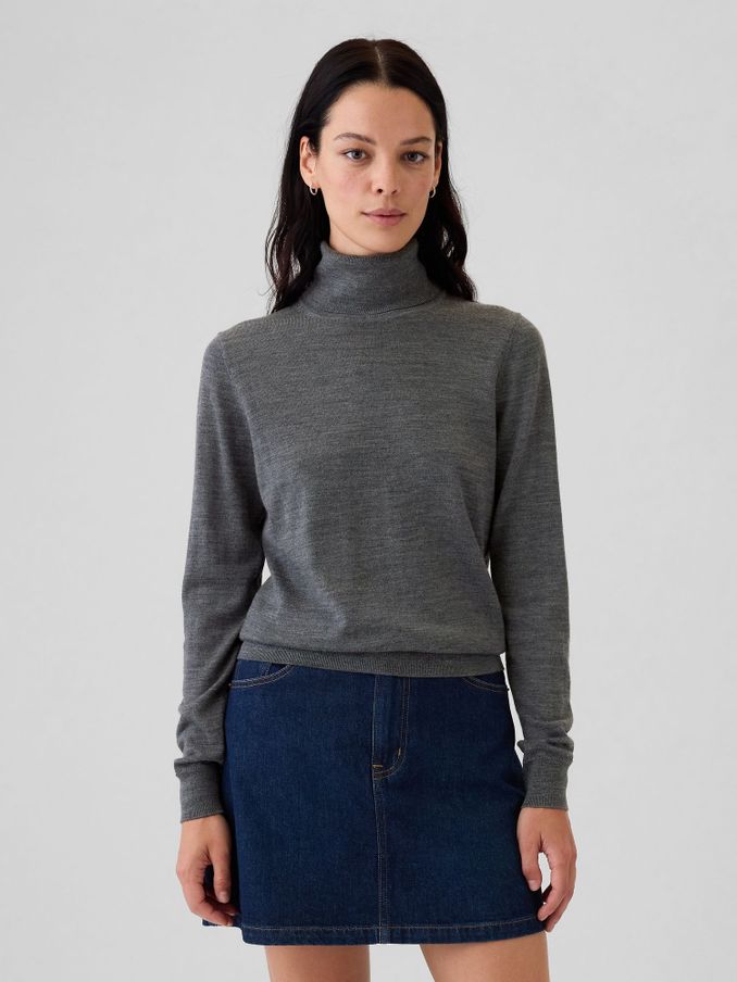 Grey Merino Wool Turtle Neck Jumper (E88803) | £45