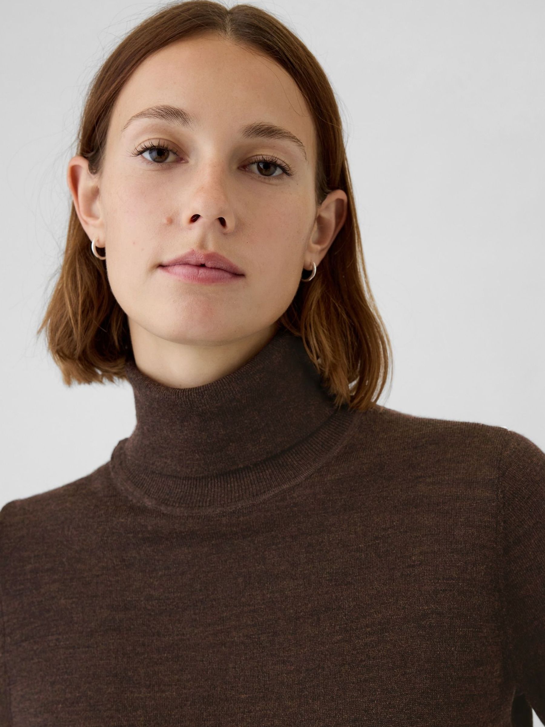 Brown Merino Wool Turtle Neck Jumper (E88804) | £45