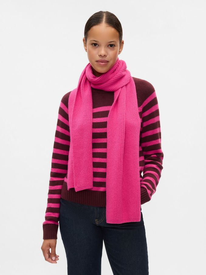 Burgundy/Pink Stripe CashSoft Crew Neck Jumper (E88816) | £21