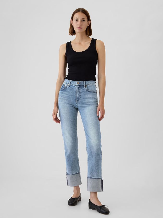 Light Blue Cuffed High Waisted 90s Straight Jeans (E88833) | £55