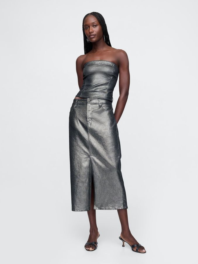 Silver Foil Midi Skirt (E88835) | £30