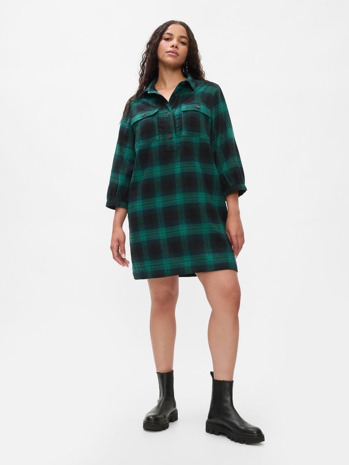 Green Flannel Utility Mini Shirtdress (E88841) | £30