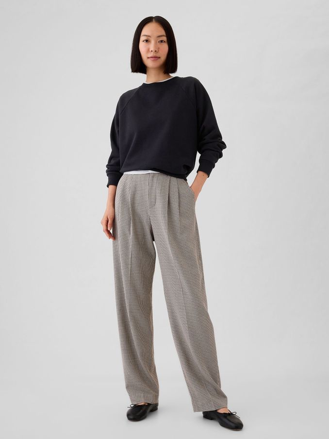 Light Grey Everyday High Waisted Brushed Twill Pleated Taper Trousers (E88849) | £30