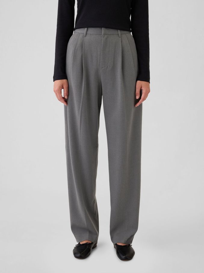 Grey Everyday High Waisted Brushed Twill Pleated Taper Trousers (E88851) | £30