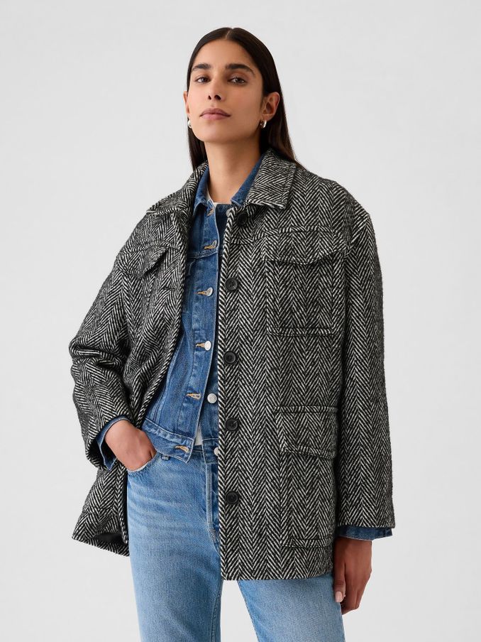 Black Herringbone Belted Utility Jacket (E88855) | £95