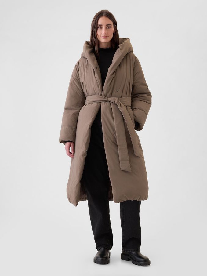 Brown Oversized Long Belted Puffer Coat (E88856) | £75
