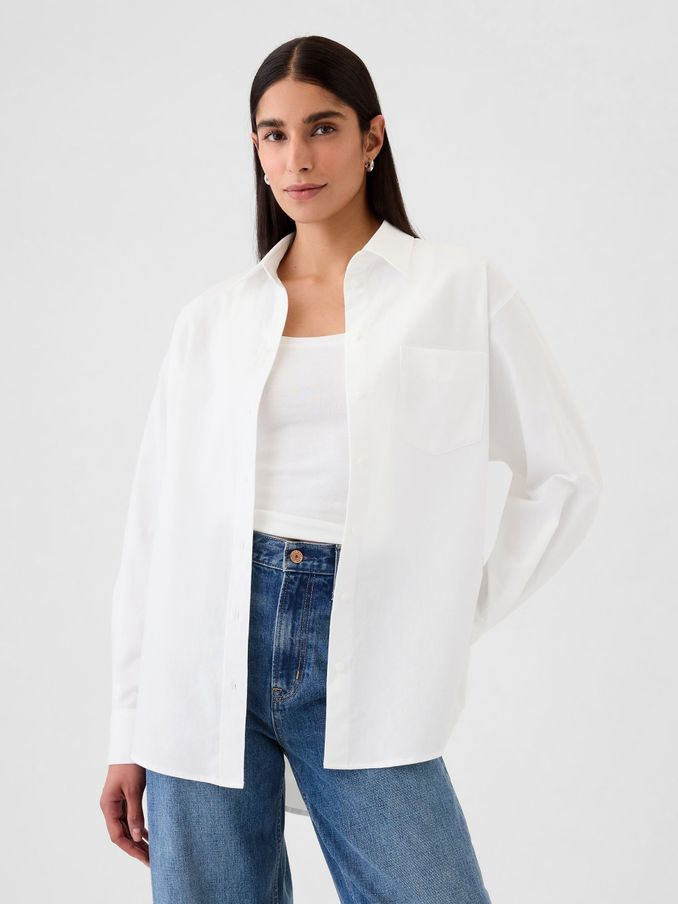 White Organic Cotton Oxford Oversized Shirt (E88860) | £20
