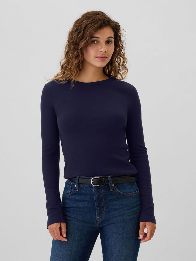 Blue Ribbed Long Sleeve Crew Neck T-Shirt (E88869) | £9