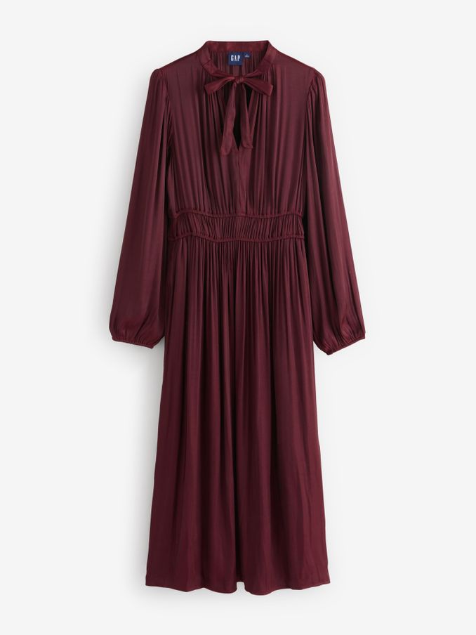 Red Long Sleeve Satin Midi Dress (E88874) | £27