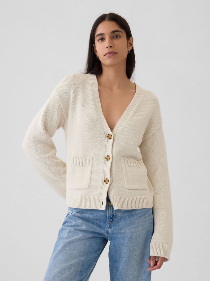 Beige V-Neck Pocket Cardigan (E88878) | £27