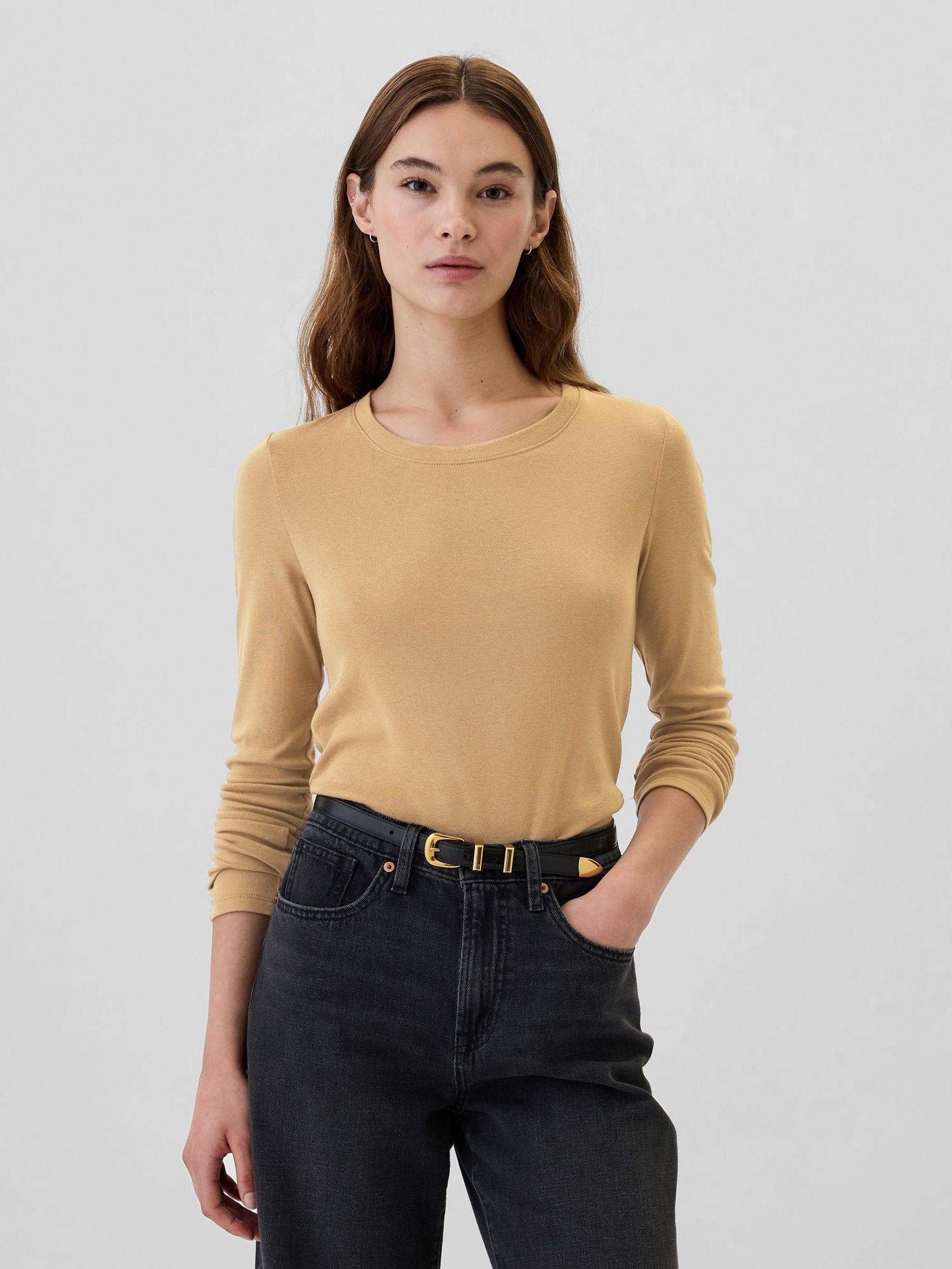 Brown Favourite Cotton-Modal Crew Neck Long Sleeve T-Shirt (E88882) | £6