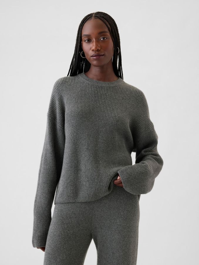 Grey CashSoft Oversized Shaker-Stitch Crew Neck Jumper (E88895) | £27