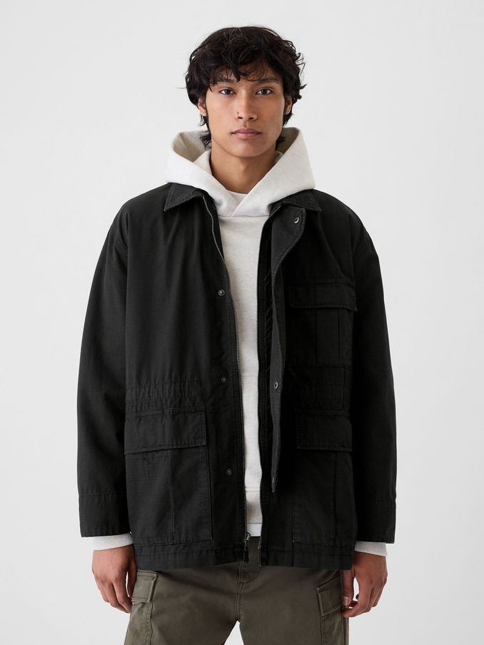 Black Ripstop Utility Jacket (E88954) | £75