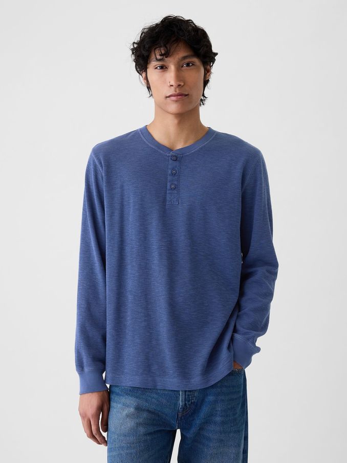 Blue Waffle 100% Cotton Henley T-Shirt (E88963) | £14