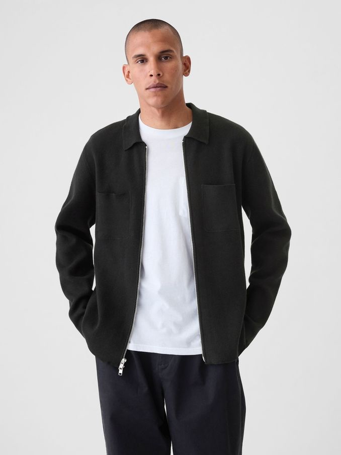 Black Zip Up Knit Bomber Jacket (E89002) | £33