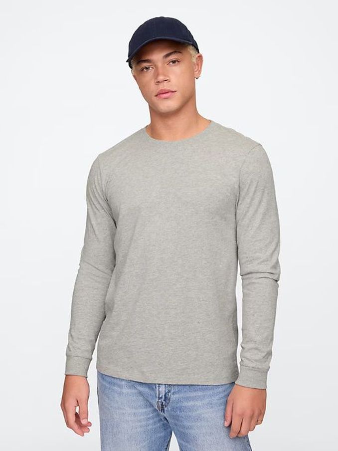 Grey Long Sleeve Everyday 100% Cotton Crew Neck T-Shirt (E89005) | £16