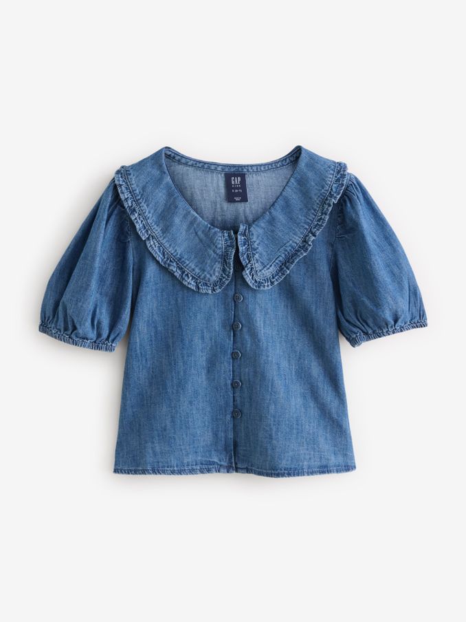 Blue Denim Ruffle Shirt (4-13yrs) (E89154) | £10