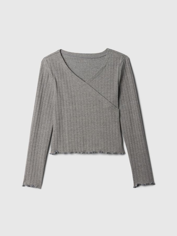 Grey V-Neck Ribbed Long Sleeve Wrap Top (4-13yrs) (E89156) | £12