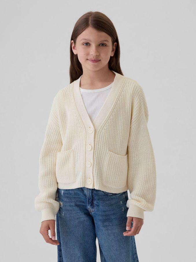 Cream Shaker-Stitch Cropped Cardigan (4-13yrs) (E89170) | £17